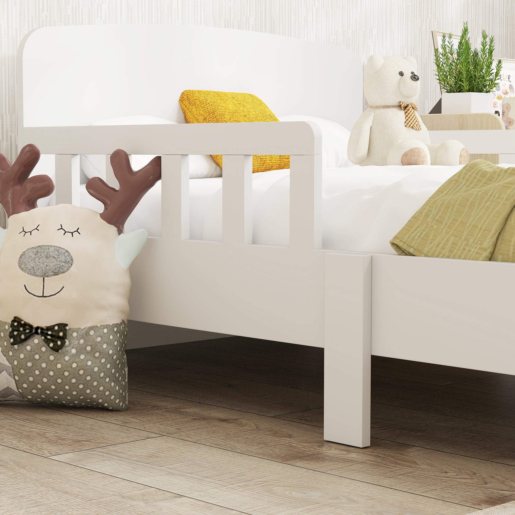 Lit enfant lit au sol enfant barrières de sécurité haut sommier à lattes et cadre robuste 143,5 x 74,2 x 54 cm blanc-6