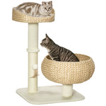 Arbre à chat griffoir 2 niveaux hauteur 72 cm poteau sisal avec niche et plateforme 1 balle suspendue