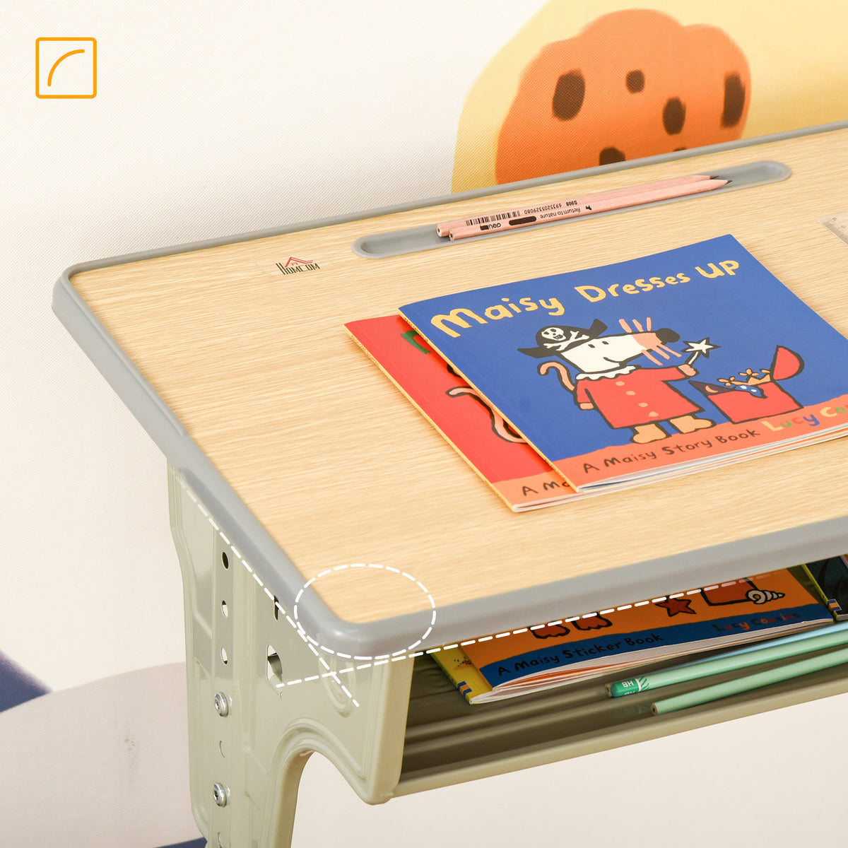 Bureau enfant Vintage style pupitre d'écolier - ensemble bureau et chaise réglable - case de rangement, bracket, range-stylos - acier kaki MDF aspect bois clair