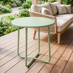 Table Basse Extérieure avec Bord Enroulé, Base en X avec Pieds Réglables en Hauteur, pour Salon Terrasse, Ø48x51cm, Vert
