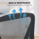 Chaise bureau ergonomique, fauteuil de bureau en maille, accoudoirs relevables, hauteur réglable, 59,5x56x103cm, noir