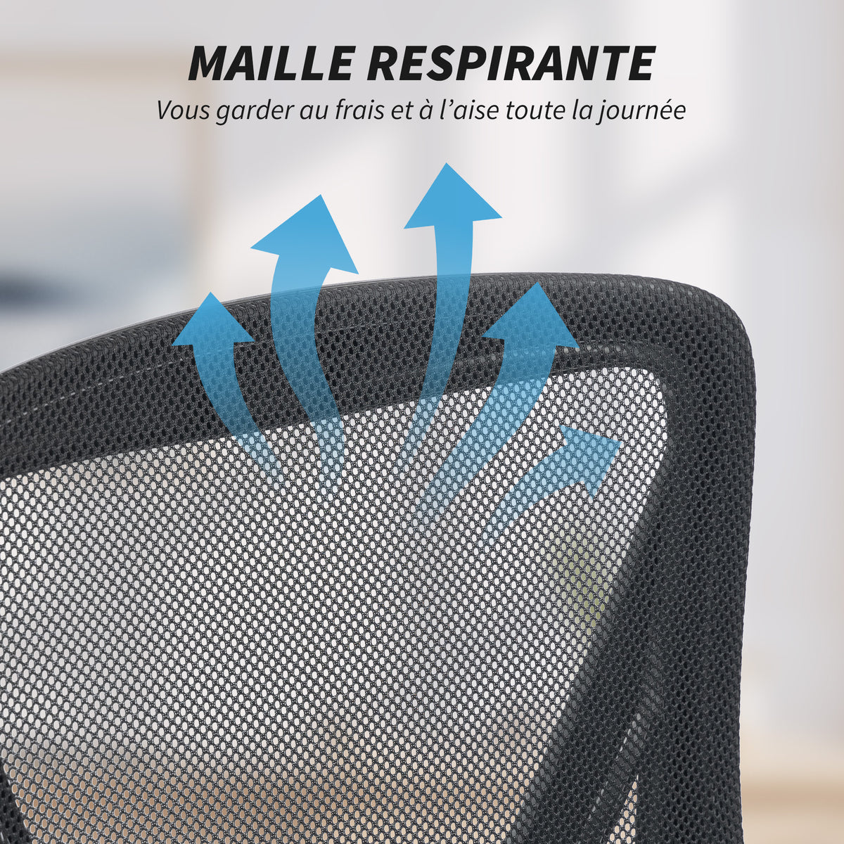 Chaise bureau ergonomique, fauteuil de bureau en maille, accoudoirs relevables, hauteur réglable, 59,5x56x103cm, noir
