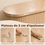 Buffet salon, meuble de rangement ovale avec 2 portes coulissantes et étagères réglables, 140x40x75cm, bois naturel