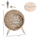 Panier chat lit surélevé chat cosy niche grotte grand confort dim. Ø 52 x 58H cm coussin moelleux inclus résine tressée imitation rotin beige