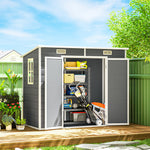 Tuinhuisje voor buiten 2,4 x 1,3 m, van kunststof met vloer, raam, afsluitbare deuren en ventilatie, grijs