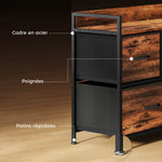 Cómoda, mueble de almacenaje con 5 cajones de tela plegables, tablero y estructura de acero, 98 x 29 x 63 cm, marrón rústico