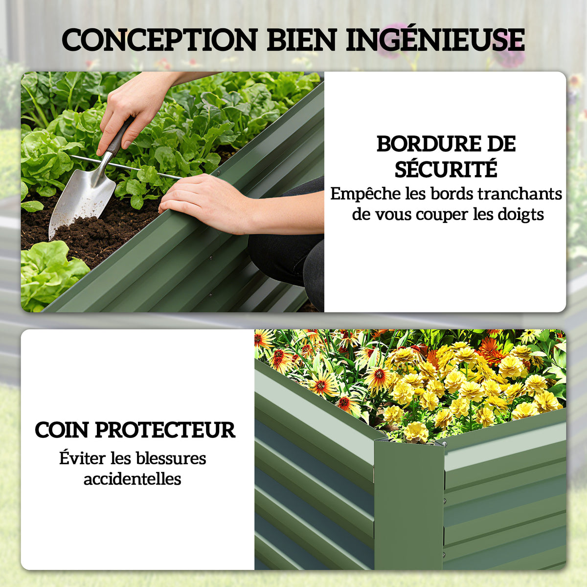 Jardinière surélevée en acier galvanisé, lit de jardin avec fond ouvert, 180 x 90 x 57,5 cm, vert clair