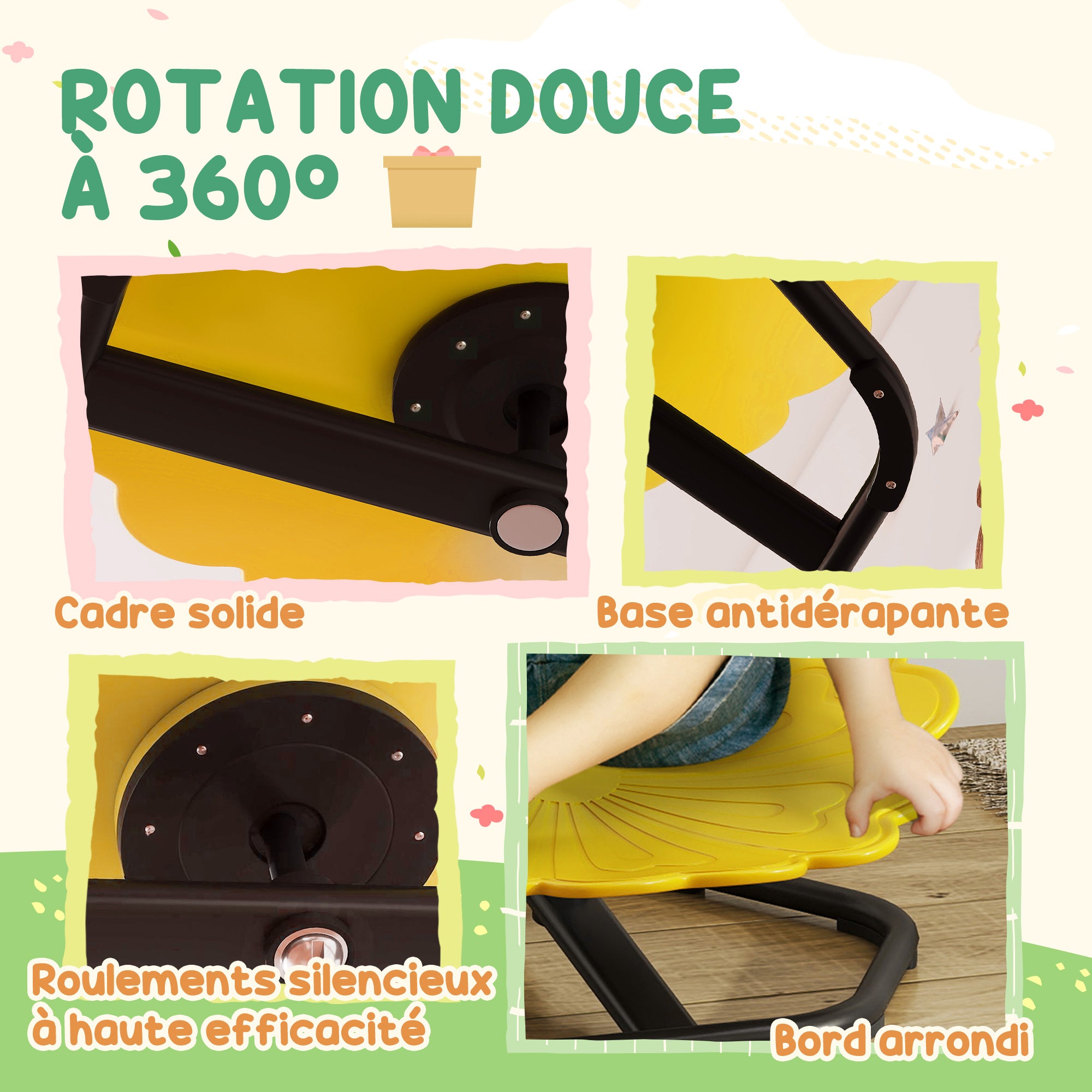 Chaise pivotante sensorielle pour enfant, siège pivotant pour l'entraînement de l'équilibre et de la coordination, jaune