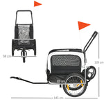 Remorque vélo jogger 2 en 1 pour animaux de compagnie drapeau roue avant pivotante réflecteurs noir