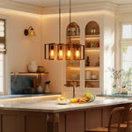 Suspension luminaire moderne, lustre plafonnier avec 4 cadres rotatifs et hauteur réglable, 80 x 21 x 90-130 cm, noyer