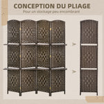Paravent séparateur de pièce 4 panneaux 160 x170 cm avec 2 étagères, pliable, en bois
