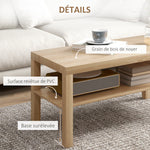 Tavolino da salotto, tavolino d'appoggio rettangolare a 2 livelli con ripiano portaoggetti, 90x45x44,5 cm, legno naturale
