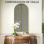 Miroir mural arc 30 x 120 cm, grand miroir décoratif avec cadre métallique, pour salon, chambre, couloir, ton doré
