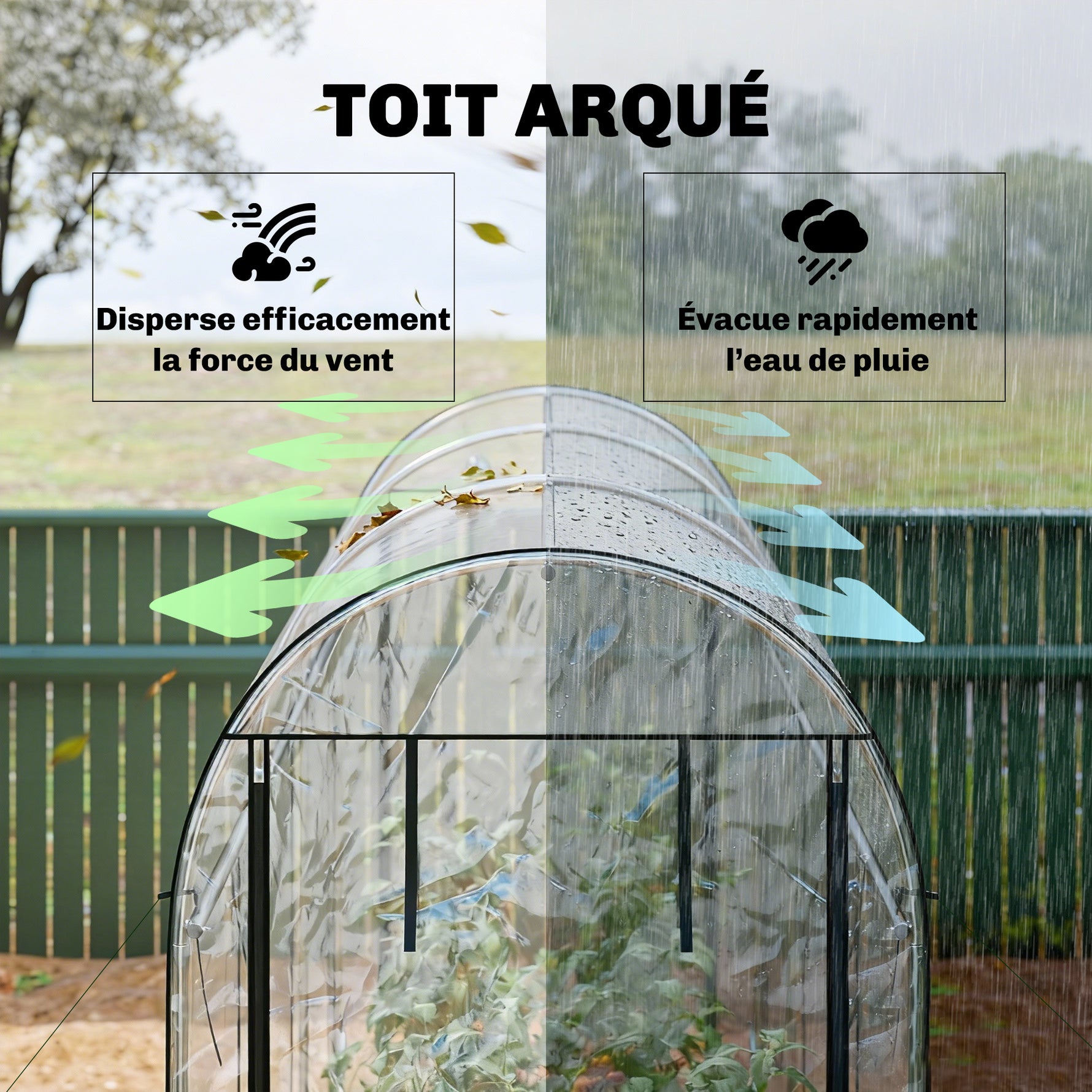 Serre tunnel de jardin 3 m², serre de jardin, cadre en acier galvanisé, 8 portes roulantes, 295x100x197cm, transparent