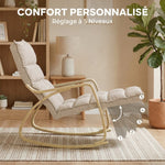 Fauteuil à Bascule avec Repose-Pieds Ajustable, Rocking Chair avec Pieds en Bois de Bouleau, 67x93x105cm, Marron Clair