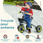 Tricycle enfants avec sonnette et panier selle réglable avec dossier - pour enfant de 2 à 5 ans noir