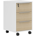 Cassettiera da ufficio con ruote a 3 cassetti e serratura, mobile contenitore da ufficio su ruote, 40 x 40 x 63,5 cm, rovere