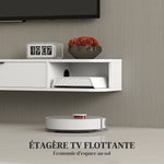 Hängendes TV-Board, Fernsehschrank für Fernseher bis 50 Zoll, Klappfach 2 Ablagen 120x24x16cm weiß