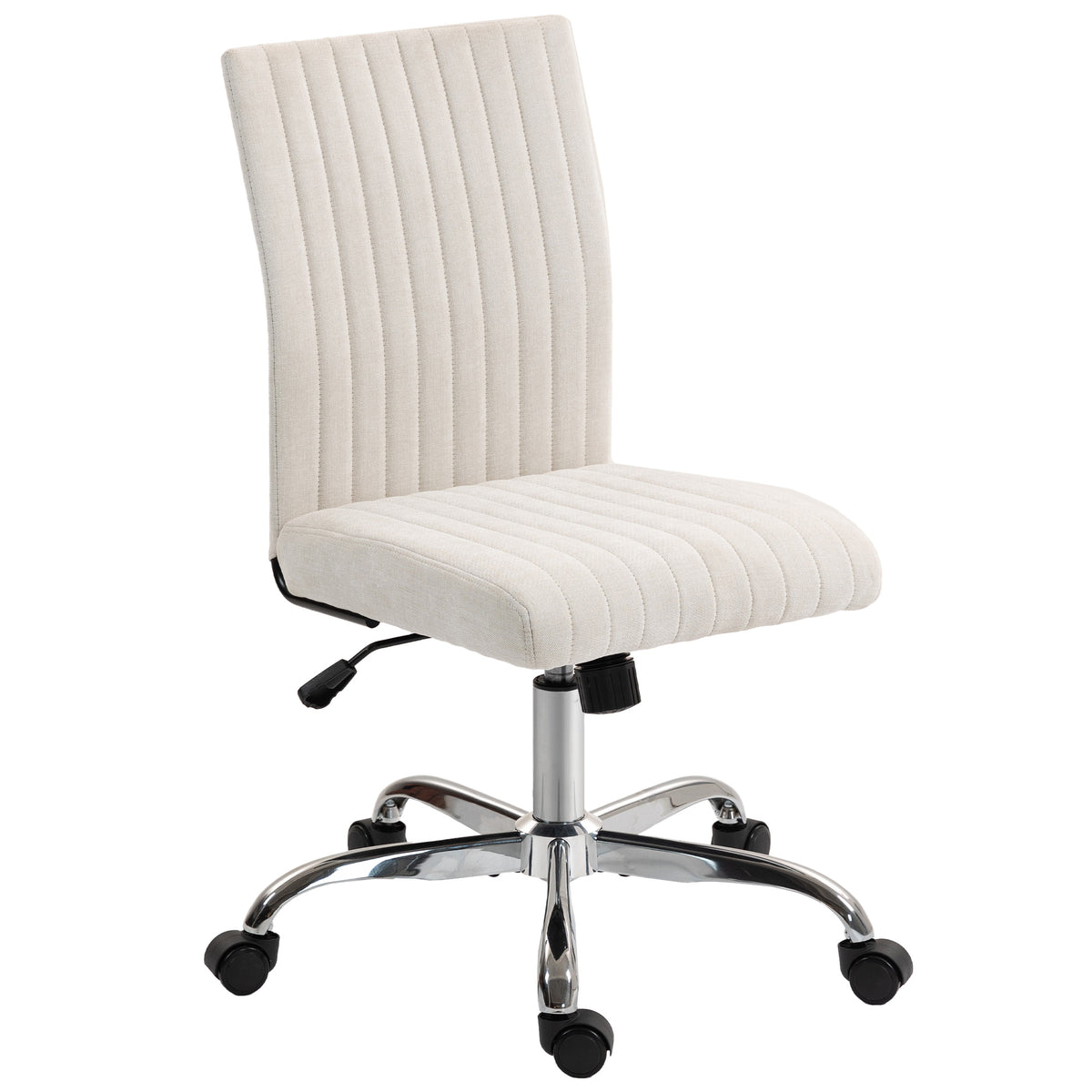 Chaise de bureau sans accoudoirs, fauteuil de bureau, hauteur réglable et pivotant 360°, 43 x 56 x 89-99 cm, crème