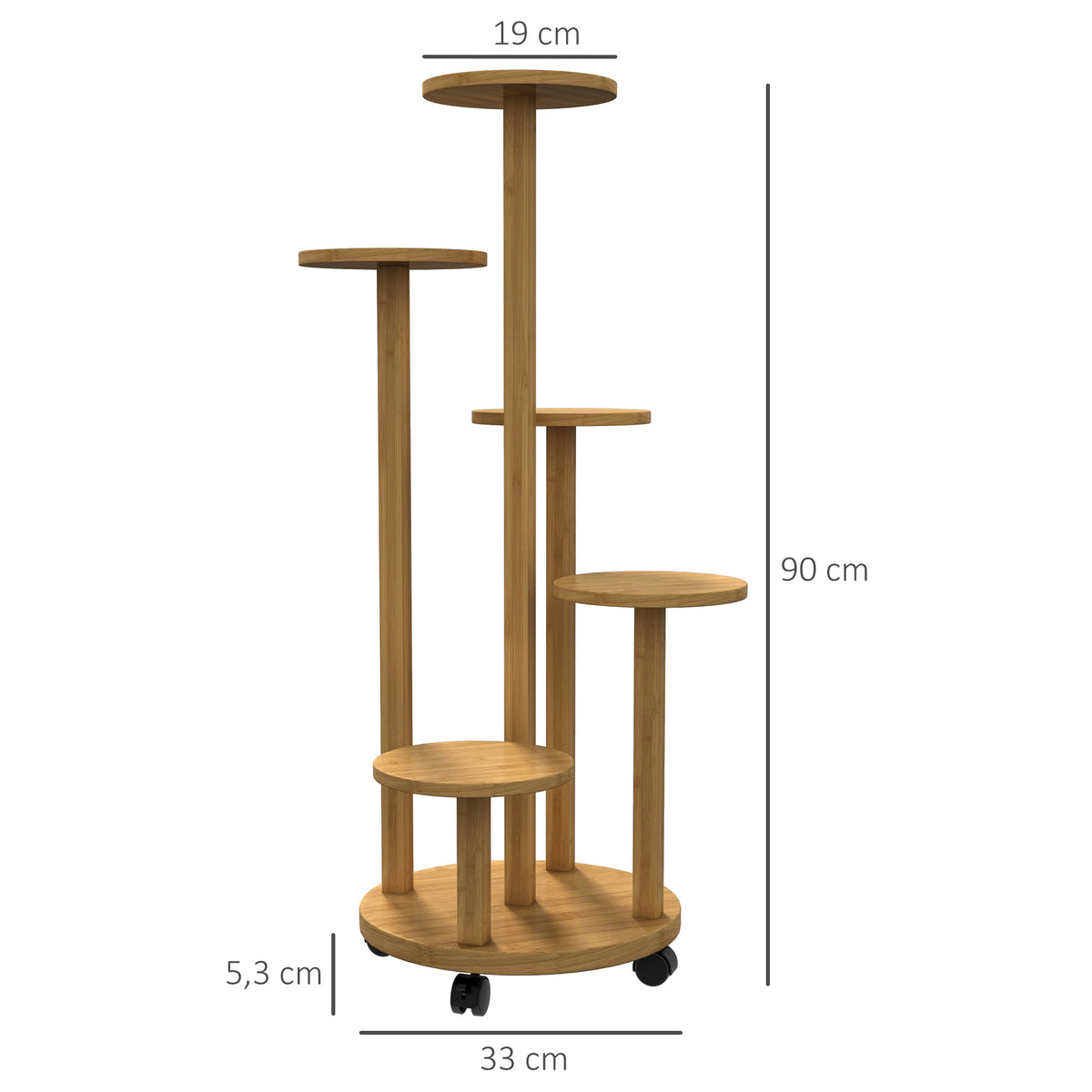 Étagère à plantes en bambou étagères rondes à fleurs support de pots de fleurs 5 niveaux bois naturel