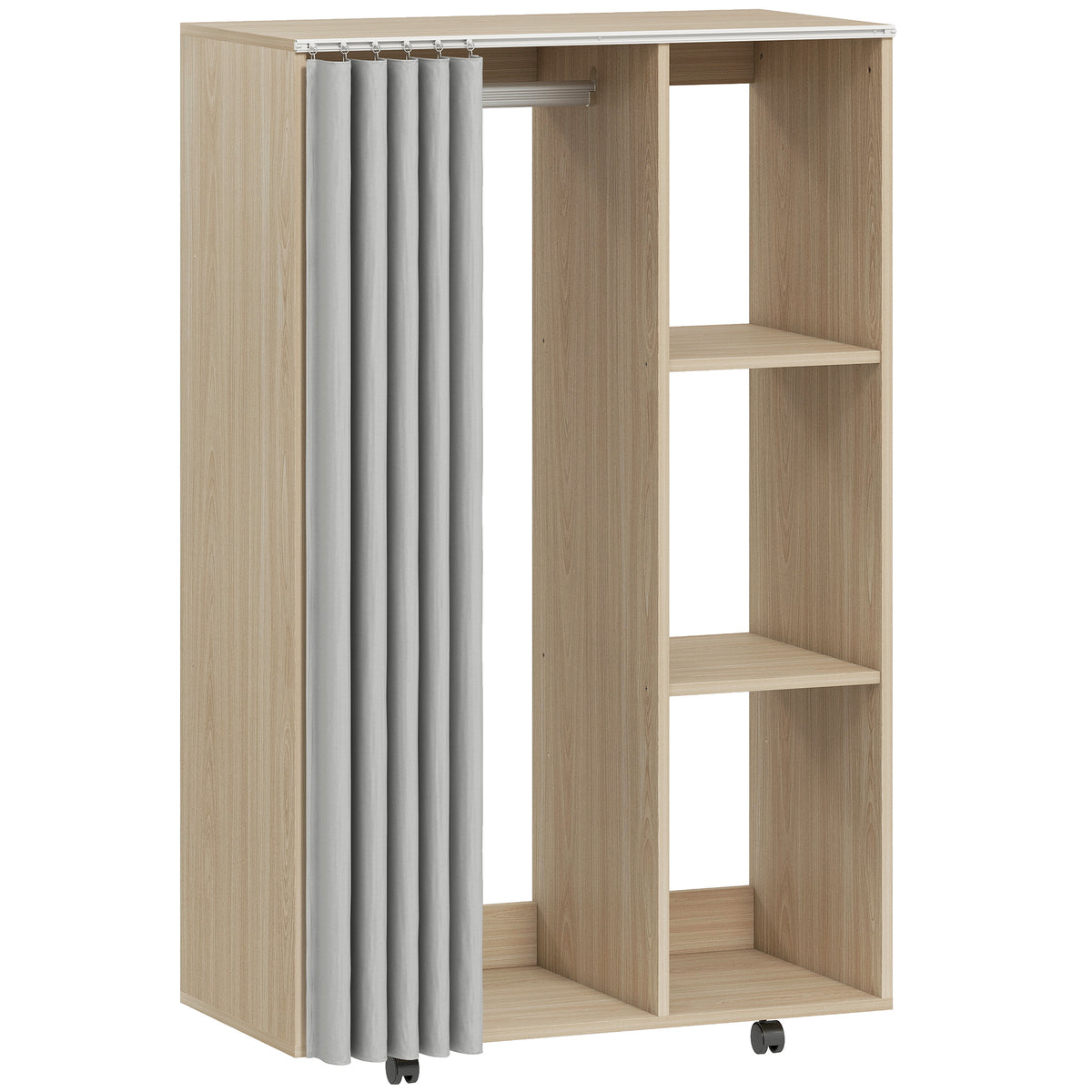 Armoire penderie vêtement dressing mobile 4 roulettes tringle à vêtements et étagères 80x40x128cm, effet bois naturel