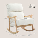 Fauteuil à bascule, rocking chair en velours teddy avec assise rembourré, dossier ergonomique, 65 x 90 x 98 cm, crème