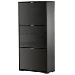 Meuble à Chaussures Armoire à chaussures 3 Portes abattantes 3 Compartiments en bois 60L x 26I x 124H cm Noir