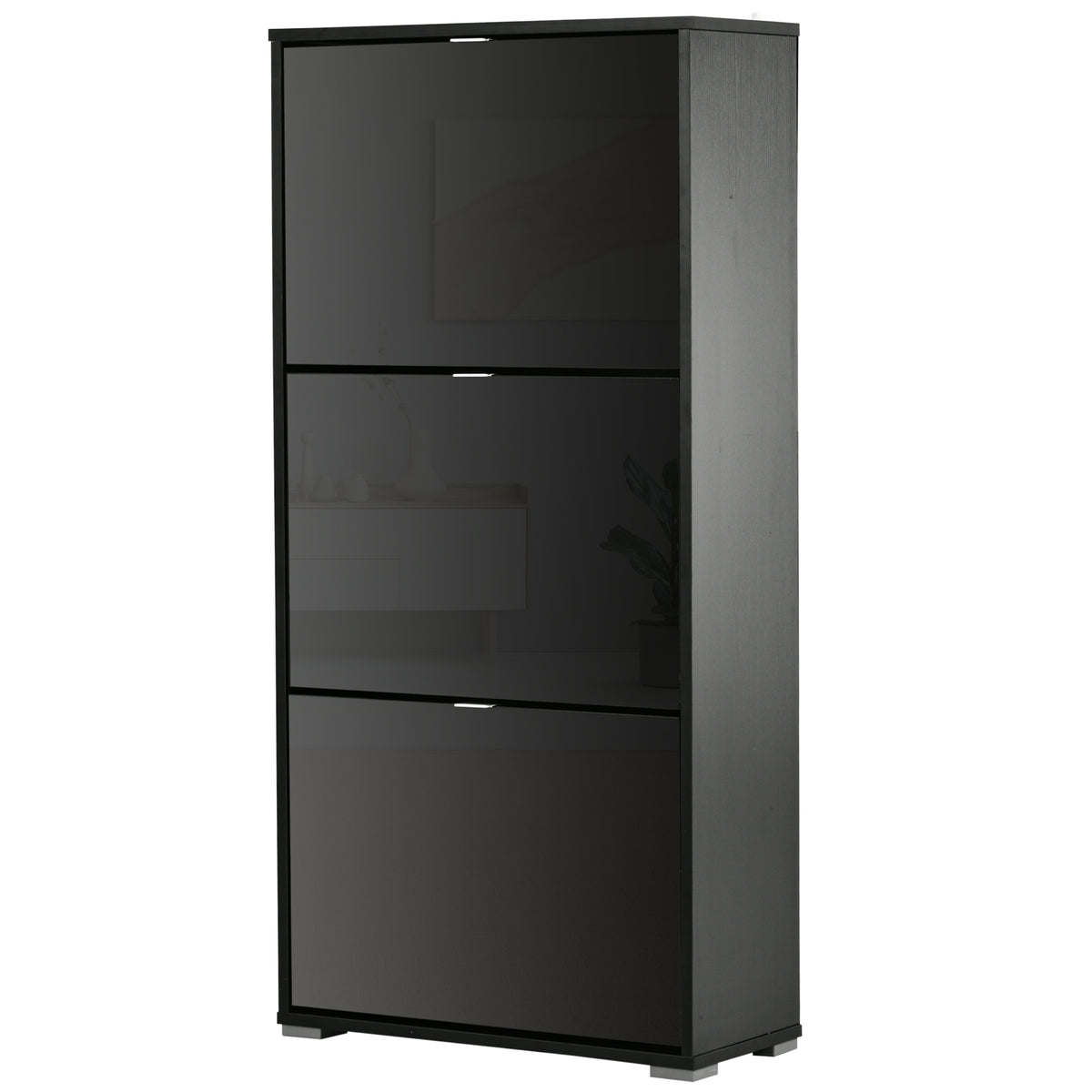 Meuble à Chaussures Armoire à chaussures 3 Portes abattantes 3 Compartiments en bois 60L x 26I x 124H cm Noir