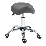 Kruk op wielen, massagekruk met in hoogte verstelbare zitting 49-61 cm en ergonomisch zadel, 360° draaibare werkstoel op wielen, voor massagesalon, tattoostudio, kliniek en spa, grijs