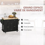 Desserte ilôt de cuisine multi rangements 2 tiroirs 2 placard 2 portes avec étagère range-bouteille