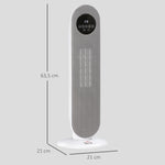 Chauffage d'appoint Radiateur soufflant Radiateur céramique oscillant 15-40°C avec Télécommande 1300/2000W, 21 x 21 x 63,5 cm