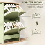 Meuble à chaussures 12 paires, armoire à chaussures étroite avec 2 tiroirs rabattables et étagères réglables, vert