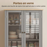 Buffet meuble cuisine rangement armoire de cuisine 4 portes dont 2 portes vitrées et 1 tiroir étagères réglables - gris
