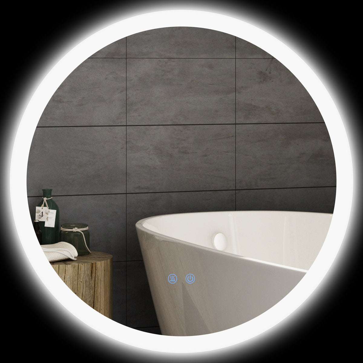 Miroir rond lumineux LED de salle de bain Ø 60 cm mural avec éclairage 3 couleurs interrupteur tactile 29 W gris