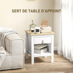 Lot de 2 tables de chevet avec tiroir et compartiment ouvert, 45 x 40 x 55 cm, blanc