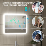 Miroir salle de bain LED bluetooth 50 x 70 cm interrupteur tactile lumière réglable 3 couleurs anti-buée mémoire argent