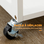 Ensemble table de bar pliable roulettes + 2 tabourets blanc et bois clair - 2 tiroirs et porte-torchons