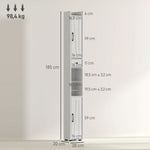 Armoire salle de bain haute, meuble de rangement colonne, 2 portes, tiroir, étagères réglables, 20x20x185cm, blanc