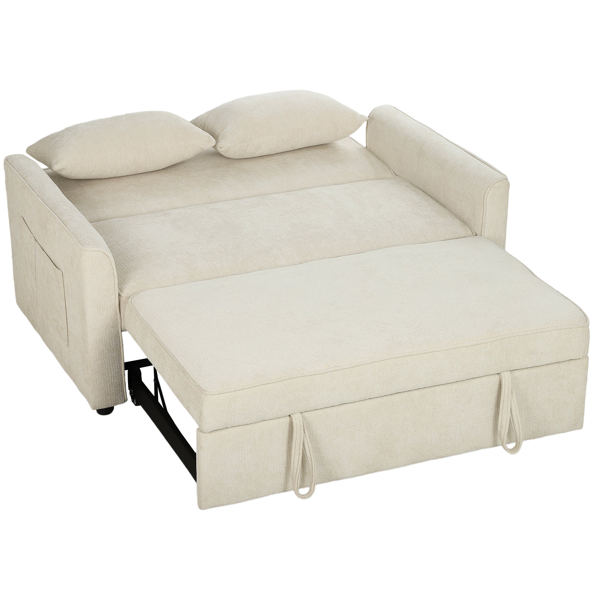 Canapé Convertible 2 Places 3 en 1, Canapé-Lit Clic Clac en Chenille 142 cm, Dossier Réglable, 2 Oreillers, Beige-0