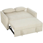 Canapé Convertible 2 Places 3 en 1, Canapé-Lit Clic Clac en Chenille 142 cm, Dossier Réglable, 2 Oreillers, Beige-0