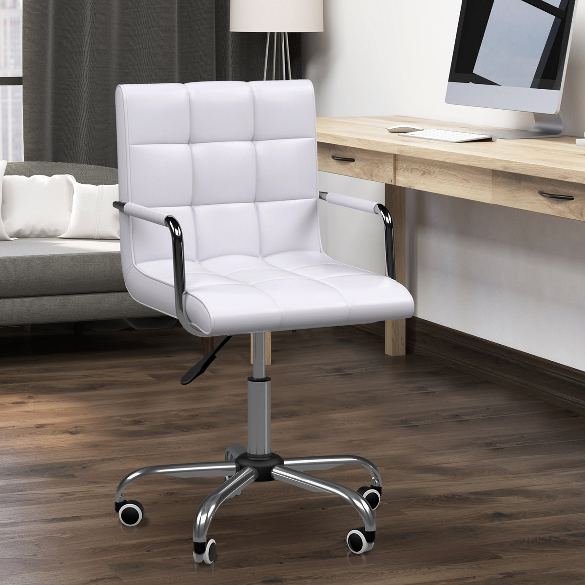 Lot de 2 chaises de bureau fauteuil manager pivotant hauteur réglable revêtement synthétique capitonné blanc
