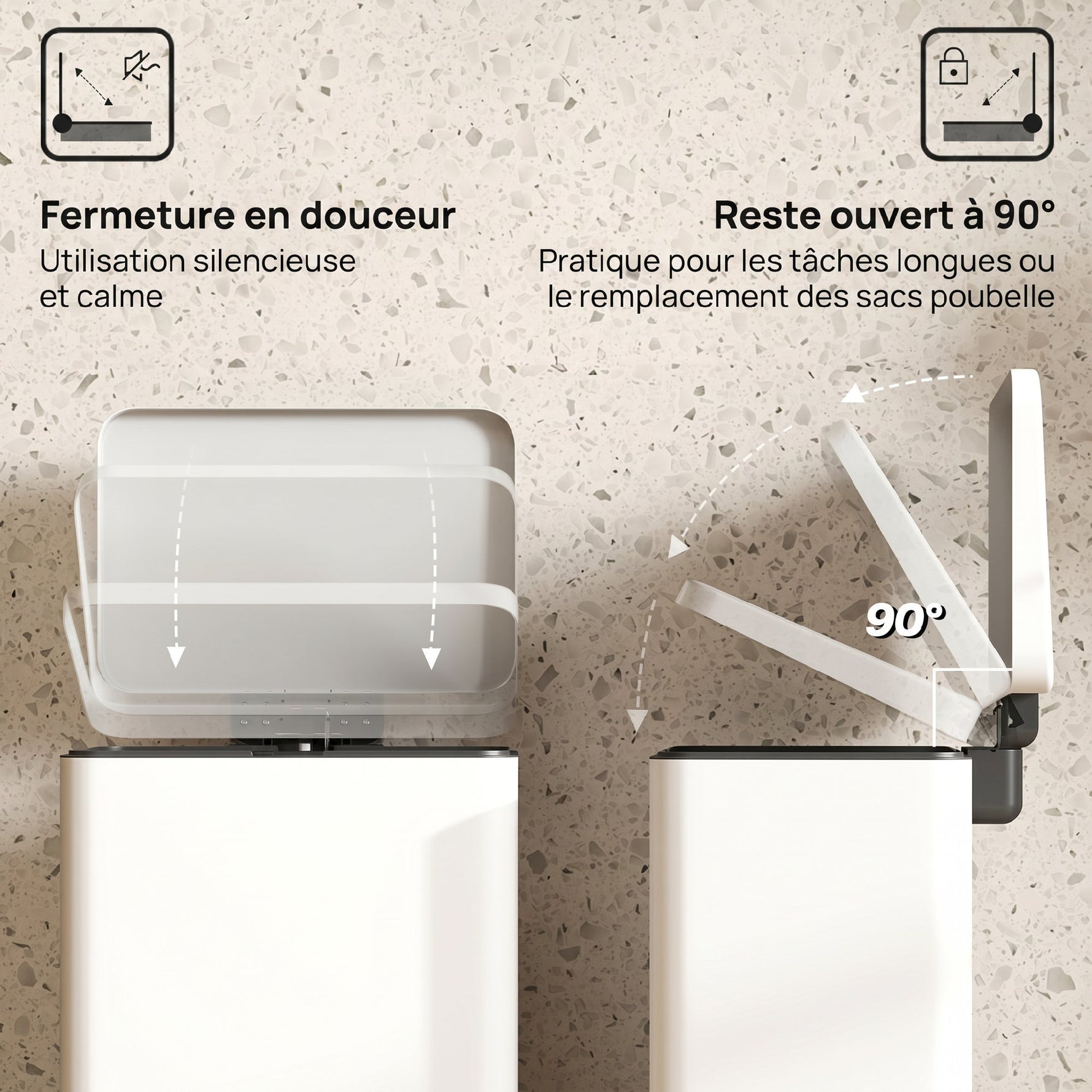 Poubelle de Cuisine 20 L en Métal, Poubelle avec Pédale, Couvercle à Fermeture Douce, Crème