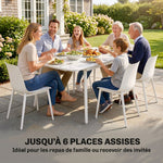 Table de Jardin Rectangulaire pour 4-6 Personnes, Plateau en WPC et Cadre en Métal, Pieds Réglables, 140x80x75cm, Blanc