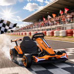 Kart Électrique pour Enfants 12 V, Go Kart, 2 Moteurs, Siège Réglable, Batterie au Lithium, Démarrage Progressif, Orange
