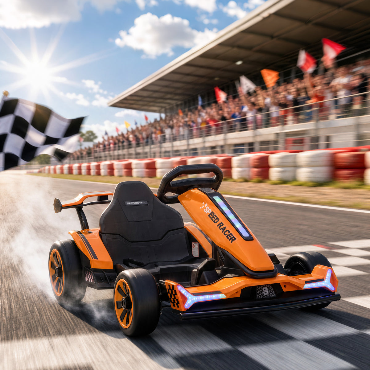 Kart Électrique pour Enfants 12 V, Go Kart, 2 Moteurs, Siège Réglable, Batterie au Lithium, Démarrage Progressif, Orange