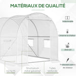 Serra da giardino a tunnel 6 m² 3L x 2P x 1,9A m Acciaio galvanizzato rinforzato diametro 2,4 cm + PE alta densità finestre Porta Bianco