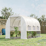 Serre de jardin tunnel serre tunnel 6 m² avec 6 fenêtres porte enroulable toile PE structure en acier galvanisé blanc