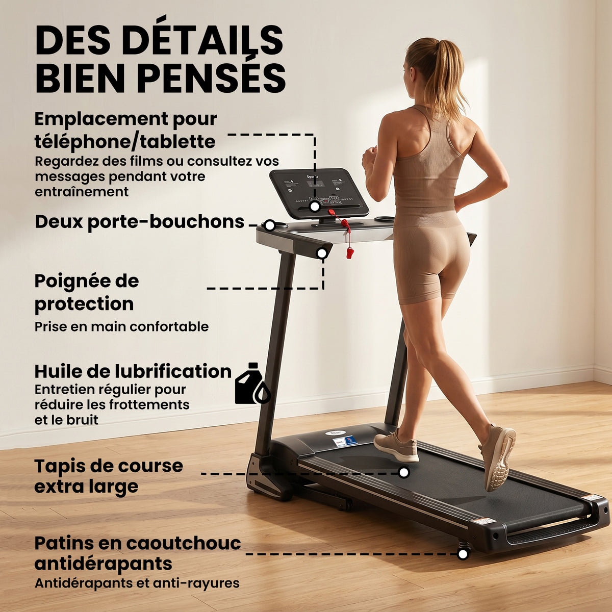 Tapis de Course Electrique Pliable - .fr x FFHandball - Tapis Roulant 1-12 Km/h 500 W écran LCD 12 programmes Noir