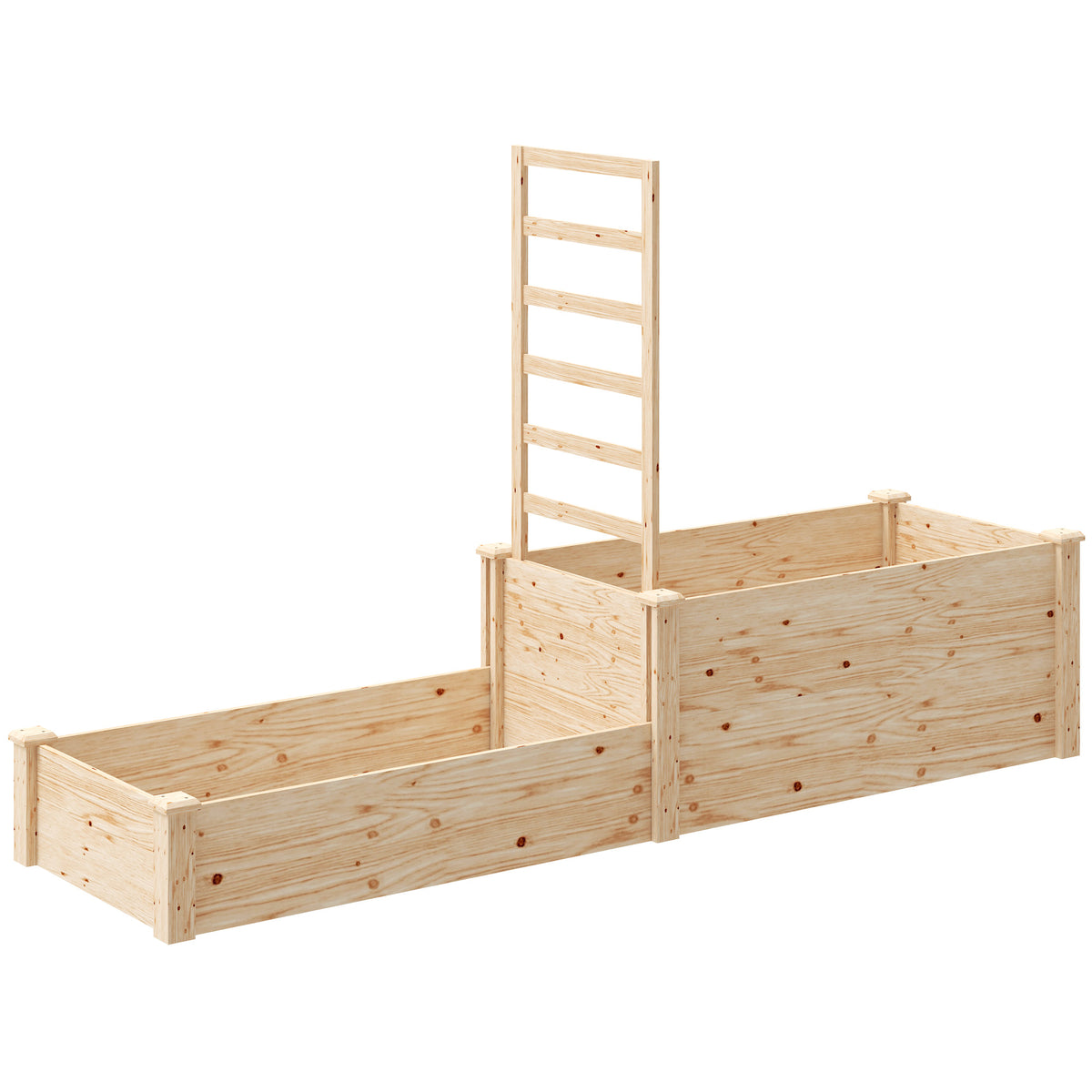 Jardinière avec treillis à 2 bacs avec fond ouvert, pour balcon terrasse patio, 222 x 63 x 132 cm, effet bois naturel