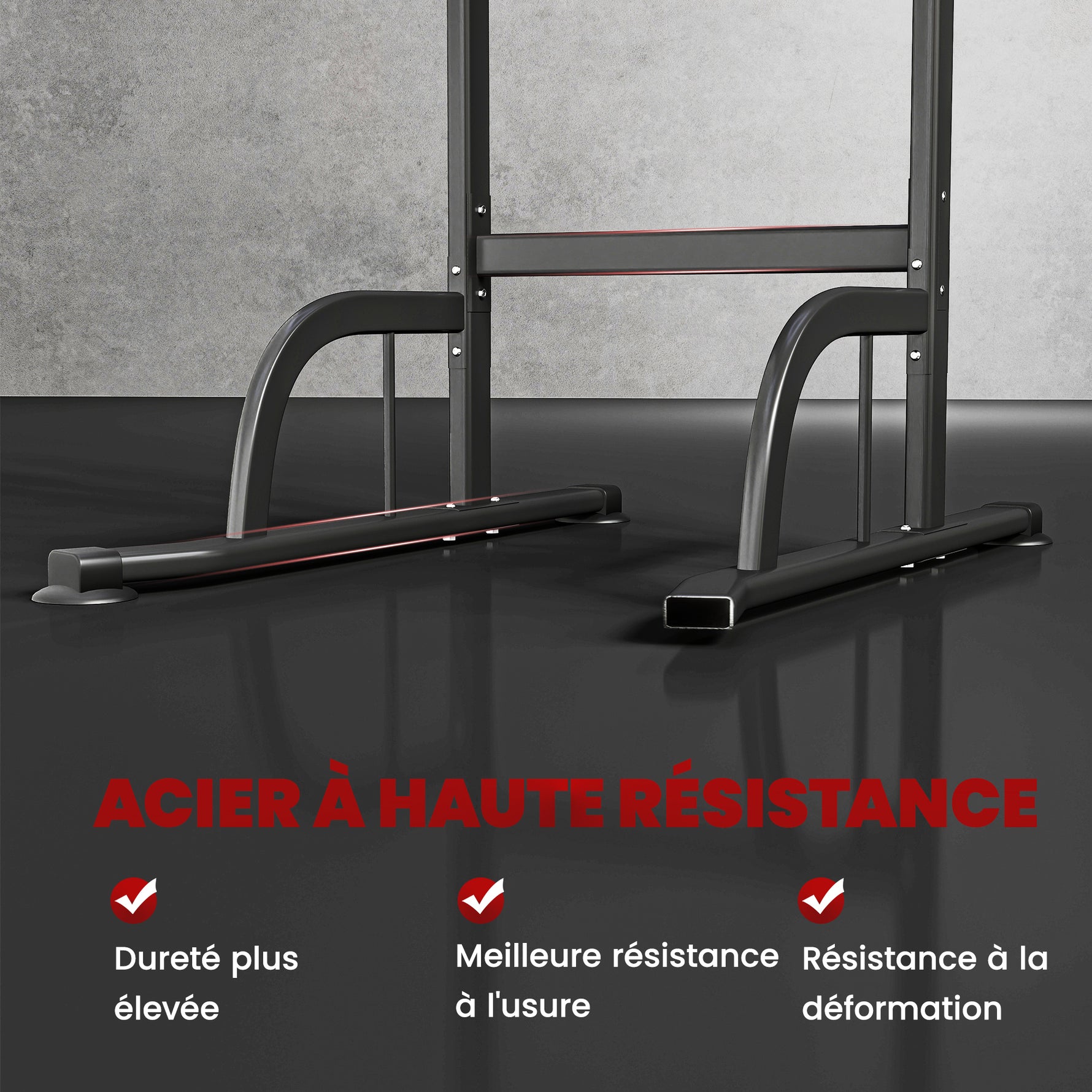 Power Tower Dip Station, Barre de traction, Barre de dips, Hauteur Réglable, Poignées en Forme U, 98x102x180-212cm, Noir